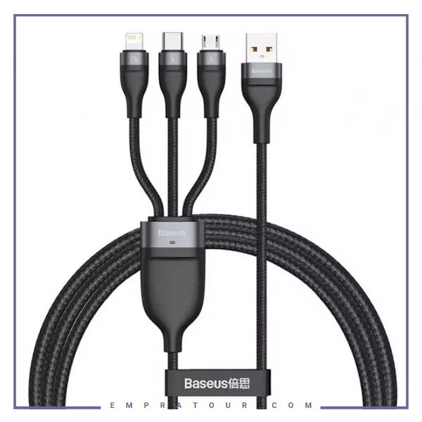 کابل شارژ سه سر بیسوس فست شارژ 1.2 متر  Baseus  one For Three Fast Charging Data Cable CA1T3-G1