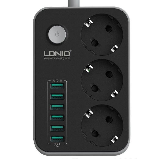 سه راهی برق الدینیو Ldnio 3Power Socket 6Usb SE3631