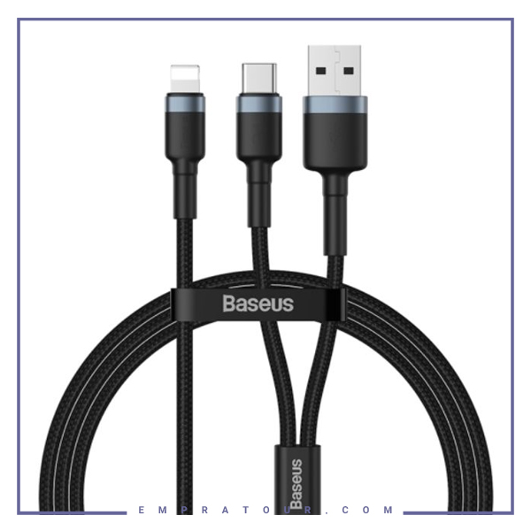 مبدل شارژ لایتنینگ به Type C و USB بیسوس 1.2 متر Baseus Cafule 2in1 PD CATKLF-ELG1