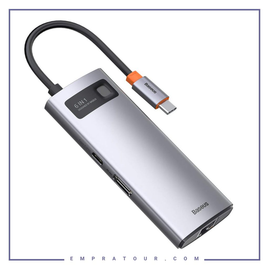هاب شش پورت بیسوس Baseus Metal Gleam 6 in 1 Multifunctional Type-C HUB CAHUB-CW0G