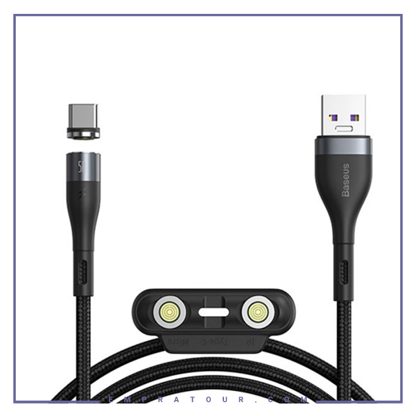 کابل آهنربایی سه سر سریع 5 آمپر بیسوس 1متر Baseus Zinc Magnetic Cable Kit CA1T3-BG1