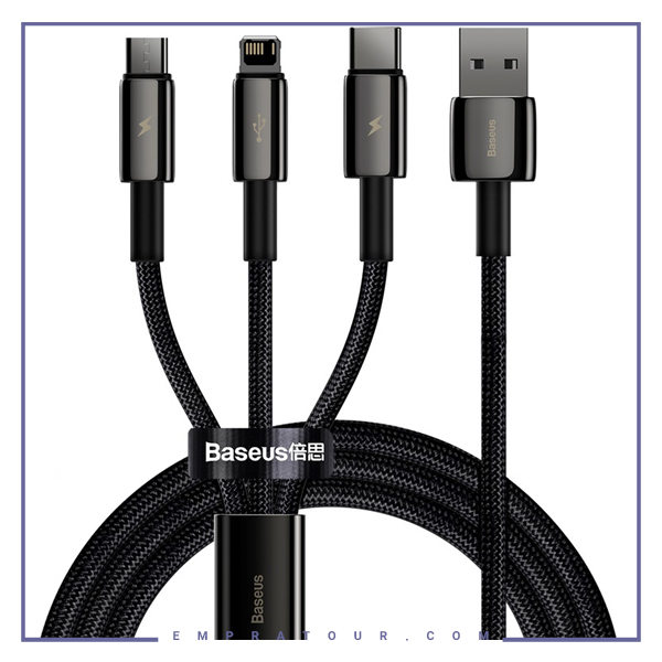 کابل شارژ سه سر بیسوس  Baseus Tungsten 3in1 Cable 1.5m CAMLTWJ-01