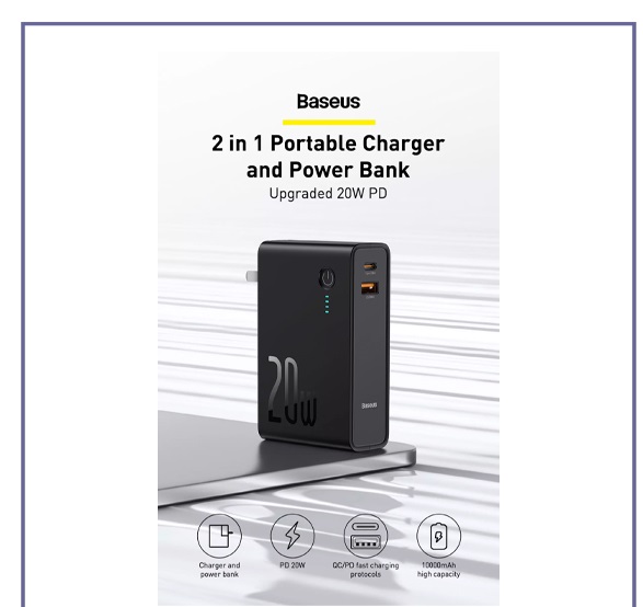 پاوربانک 10000 و شارژر دیواری بیسوس PPNL010001  