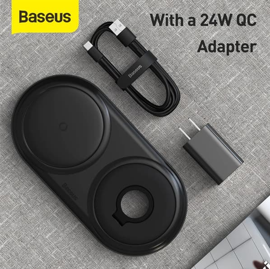 شارژر وایرلس دوتایی گوشی و اپل واچ بیسوس WXPL-B02
