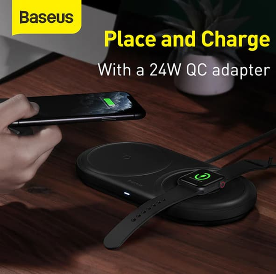 شارژر وایرلس دوتایی گوشی و اپل واچ بیسوس WXPL-B02