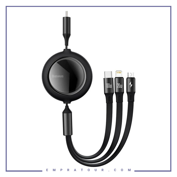 کابل شارژ سریع سه سر بیسوس Baseus Bright Mirror Retractable 100W 1.2m Cable CAMLC-AMJ01