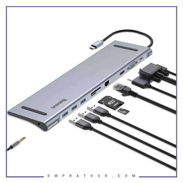 استند و رم ریدر و هاب 10 پورت بیسوس Baseus Enjoyment 10 in 1 Docking Station Stand CATSX-F0G