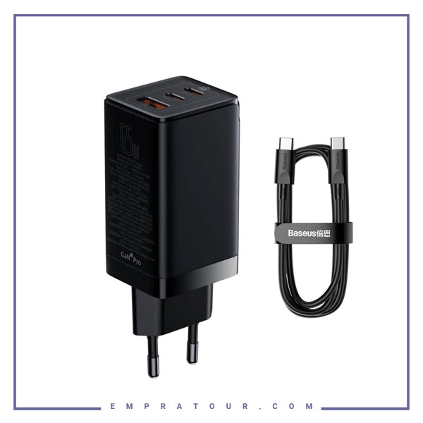 شارژر دیواری فست شارژ بیسوس 65 وات Baseus GaN3 Pro Fast Charger CCGP050101 EU
