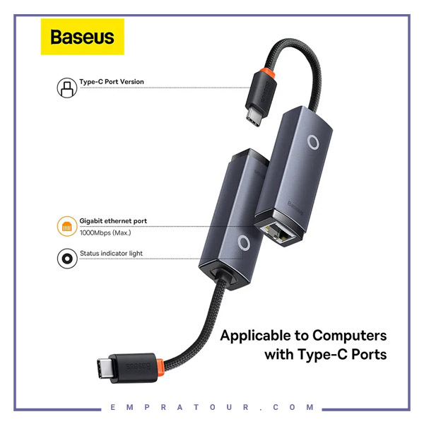 تبدیل RJ-45 به تایپ سی  Baseus Hub Lite 100Mbps WKQX000213