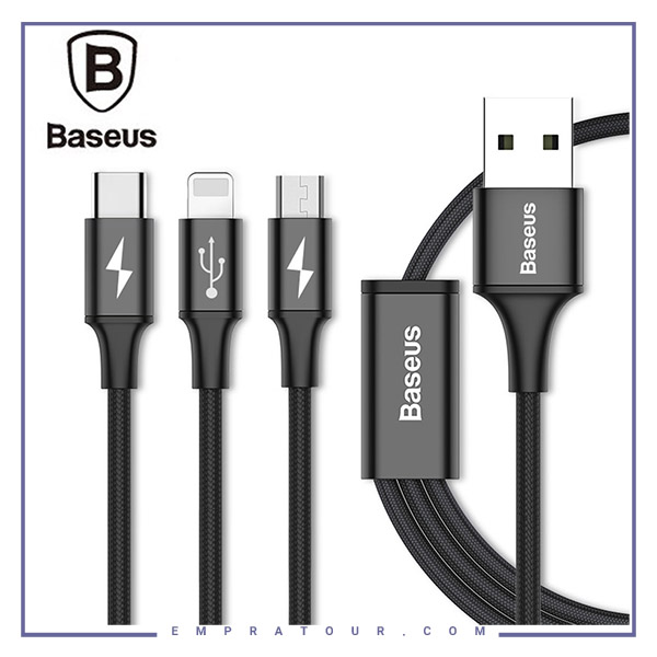 کابل فست شارژ سه کاره بیسوس  USB to  Micro+Lightning+Type-C Baseus Rapid Series cajs000001