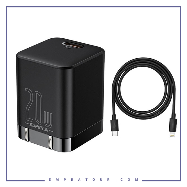 شارژر فست شارژ بیسوس BASEUS HOME CHARGER SUPER SI PRO CCSP030002 + CABLE TYPE-C TO LIGHTNING 20W 1M