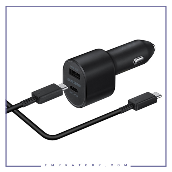 شارژر فندکی اصلی سامسونگ 45 وات همراه با کابل تایپ سی Samsung Super Fast Dual Car Charger (45W+15W) EP-L5300XBEGWW