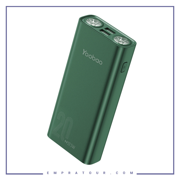 پاوربانک چراغ‌قوه‌دار 22.5 واتی فست‌شارژ 20000 میلی‌آمپرساعتی یوبائو YOOBAO H2Q 20000mAh Power Bank With LED Torch Light 22.5W