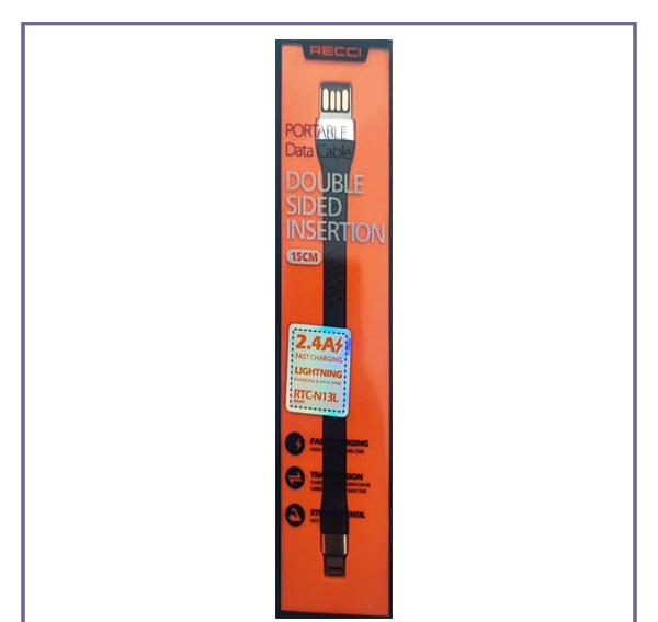 کابل شارژ و انتقال داده لایتنینگ 0.15 متری رسی RTC-N13L