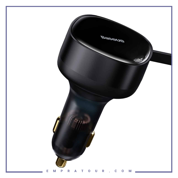 شارژر فندکی همراه با کابل 2 در 1 جمع شونده بیسوس Baseus Enjoyment Retractable 2in1 CGTX000001