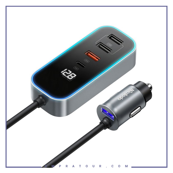 شارژر فندکی مک دودو 107 وات MCDODO CC-1900 Digital Display PD Car Charger with extension cord