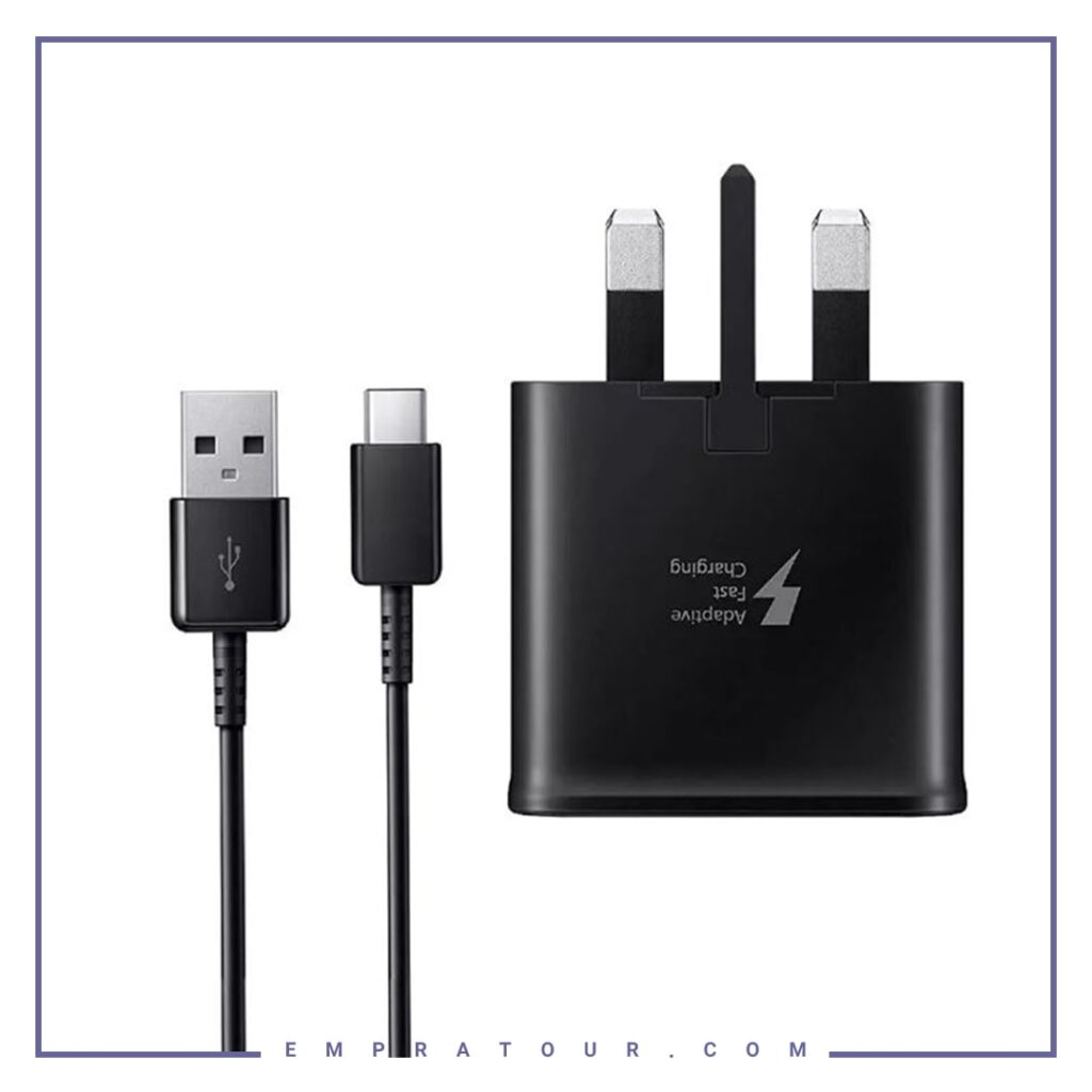 شارژر دیواری اورجینال فست سامسونگ 3پین  Samsung Fast Charging Adapter 3 PIN EP-TA200 همراه با کابل