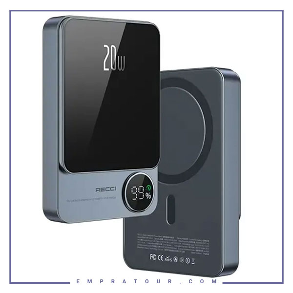 پاوربانک وایرلس مگنتی 20 وات رسی RECCI Matrix Wireless Charging Powerbank RPB-W16