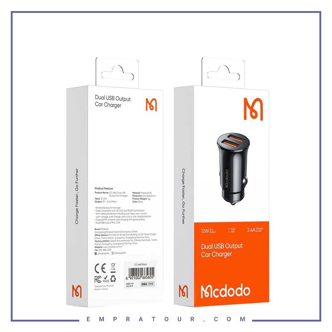 شارژر فندکی دو پورت فست شارژ 12 وات cc-6602