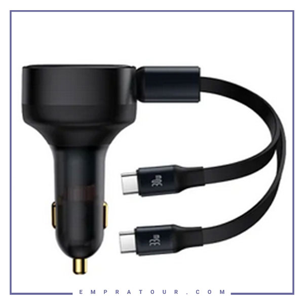 شارژر فندکی همراه با کابل 2 در 1 جمع شونده بیسوس Baseus Enjoyment Retractable 2in1 C0003550111
