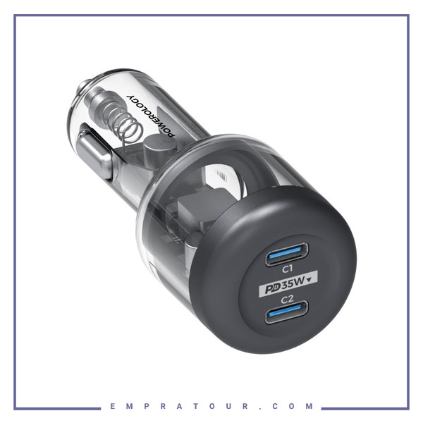 شارژر فندکی دو پورت 35 وات پاورولوژی Powerology Crystalline Quick Car Charger PCCSR011