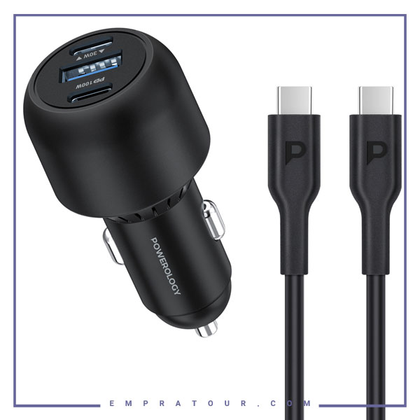 شارژر فندکی 130 وات با کابل همراه پاورولوژی Powerology Ultra-Quick Car Charger PCCSR007-C