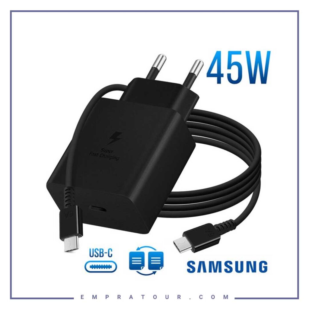 آداپتور 45 وات سامسونگ 95 درصد اورجینال همراه کابل 1.8 متر Samsung Super Fast Charger 45W EP-T4510