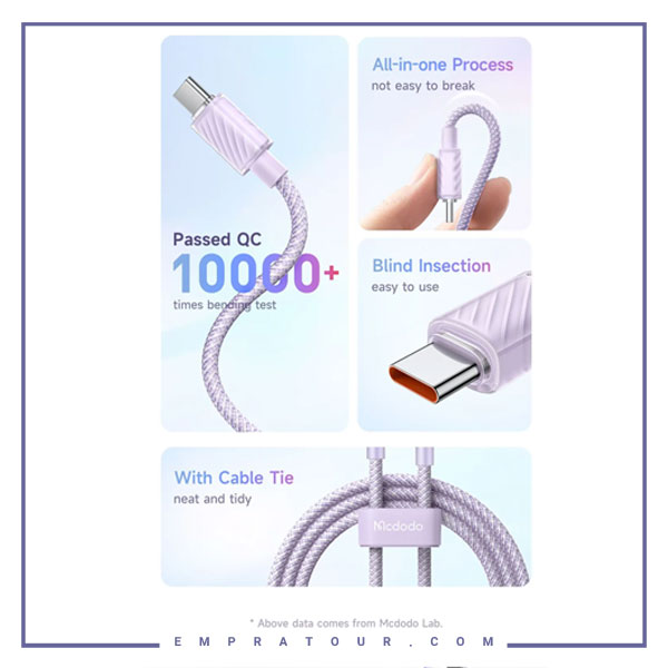 کابل شارژ تایپ سی 100 وات 1.2 متر مک دودو CA-3650