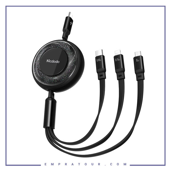 کابل شارژ تایپ سی سه سر 100 وات مک دودو Mcdodo USB-C 3in1 Retractable Cable CA-5220