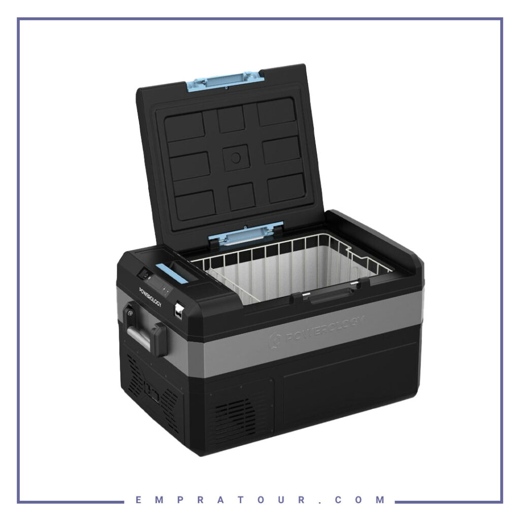 یخچال و فریزر شارژی مسافرتی 55لیتری پاورولوژی Powerology Smart Solar Recharge Fridge And Freezer 55L PPFA55LBK