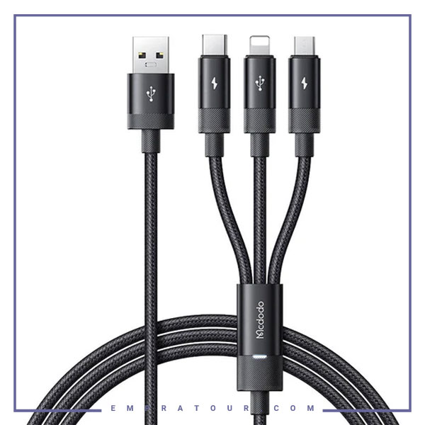 کابل سه سر 1.2 متر مک دودو Mcdodo 3in1 Multiple Nylon Braided Cable CA-5790