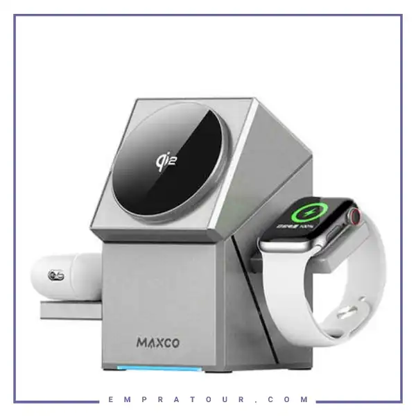 شارژر وایرلس مگنتی 3 کاره مکس کو Maxco Geometry 3in1 Wireless Charger MW11