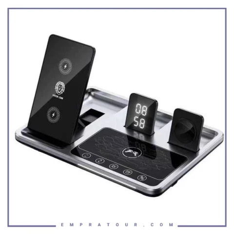 شارژر ولیرلس 4 کاره رو میزی گرین لاین Green lion Wireless Charging Station Gray GN4IN1WCSGY