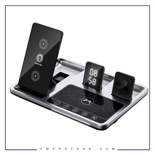 شارژر ولیرلس 4 کاره رو میزی گرین لاین Green lion Wireless Charging Station Gray GN4IN1WCSGY