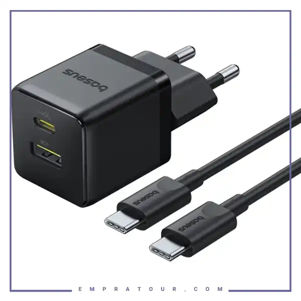 آداپتور شارژ دو پورت 30 وات با کابل Baseus Palm Fast Charger 30W Type-C+USB CCZC30UE