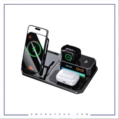 استند و شارژر وایرلس و اسپیکر گرین لاین Green Lion 6 in 1 Multifunctional Wireless Charger GN6IN1MFWCBK
