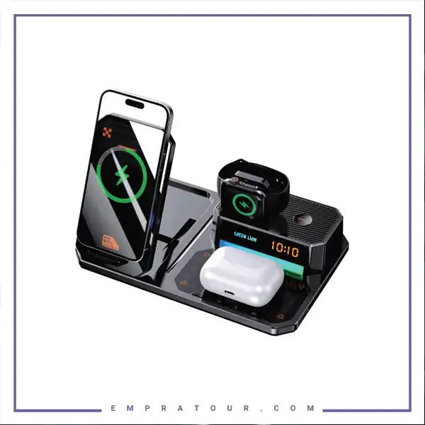 استند و شارژر وایرلس و اسپیکر گرین لاین Green Lion 6 in 1 Multifunctional Wireless Charger GN6IN1MFWCBK