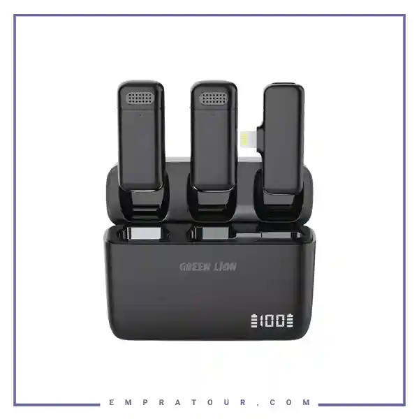 میکروفون بی سیم یقه ای لایتنینگ گرین لاین Green Lion Dou Cast Wireless Microphone GNDCTWMICLGBK
